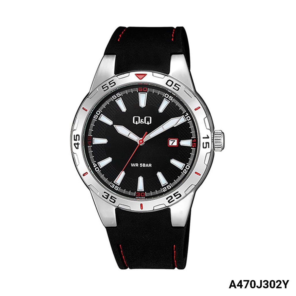 Jam Tangan Pria Casual Sporty Karet Rubber Tanggal Analog Original Q&amp;Q QnQ QQ A470 A470J Series