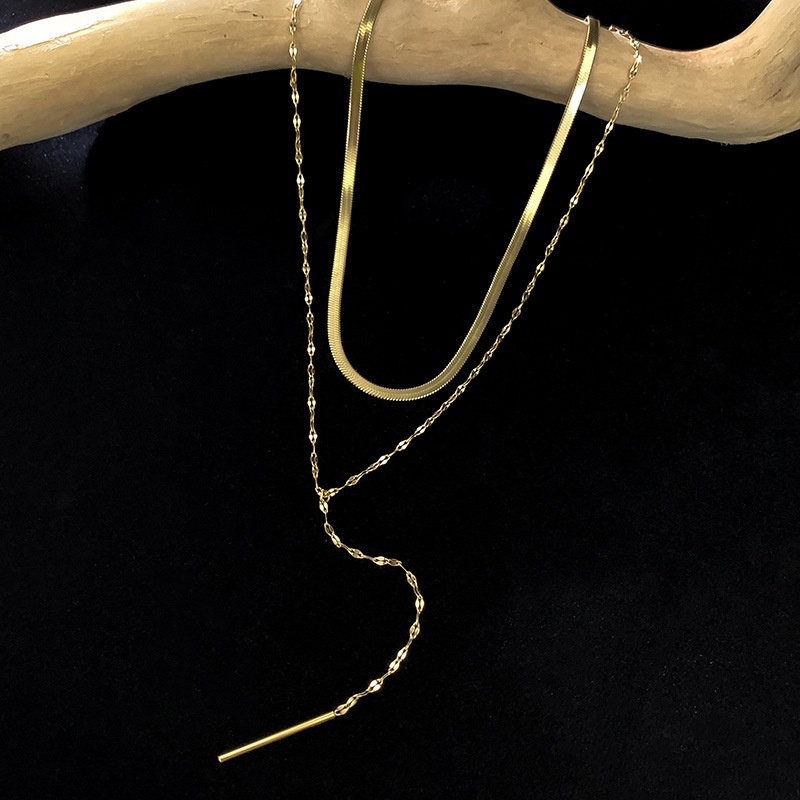 Kalung dua layer juntai panjang titanium anti karat korea fashion - ercassia