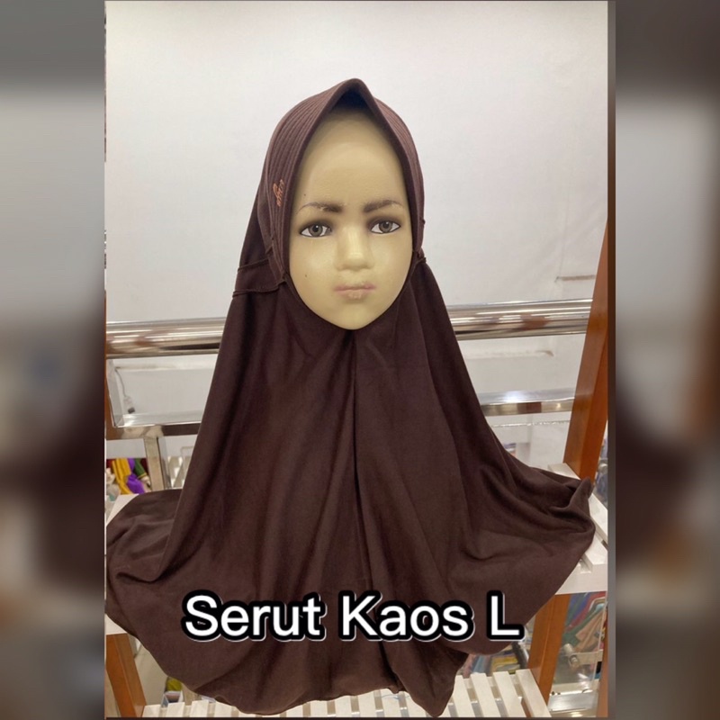 SKD JILBAB Jilbab Anak Sekolah/Pet Serut Kaos L