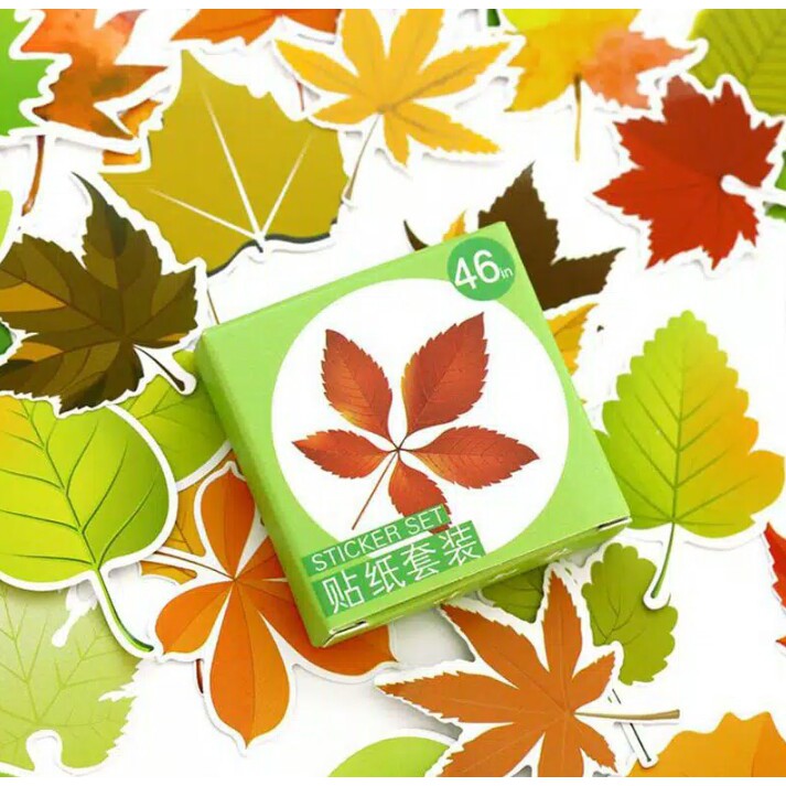 

46pcs aesthetic stiker box Daun Maple lucu utk dekorasi scrapbook/album