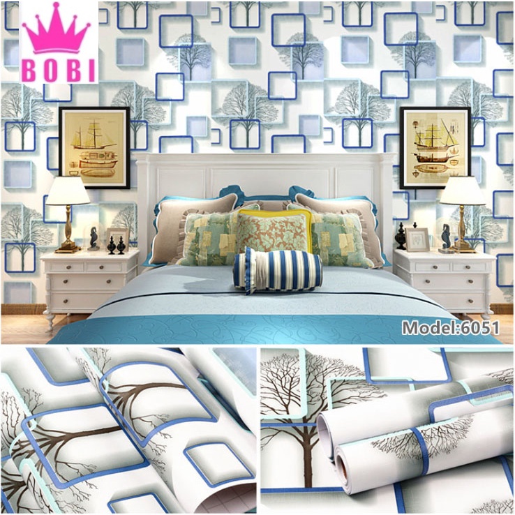 Wallpaper Sticker Motif akar kotak Biru 6051 // Wallpaper New Ukuran 9mx45cm