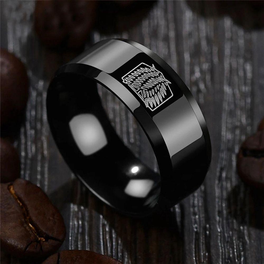 Cincin Desain Anime Attack on Titan Bahan Stainless Steel Untuk Pria