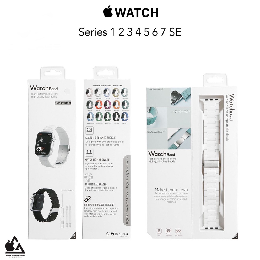 Premium Strap Apple Watch Band Model Rantai Link Bracelet 49MM 45mm 41mm 44mm 40mm 42mm 38mm Series 1 2 3 4 5 6 7 SE Tali Sport Band Strap iWatch Jam Tangan Model Rantai Stainless Steel Smart Watch Silicone Silikon Rubber Case