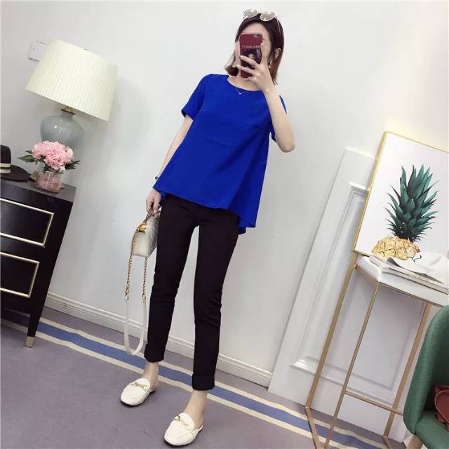 B010 baju set baju biru+celana hitam SET SETELAN BAJU+ CELANA PENDEK CROP TOP LENGAN PANJANG SETELAN BABYTERY M/L/XL SETELAN PINK HITAM BIRU