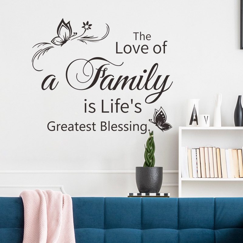 Stiker Dinding Desain Slogan Love of a Family Gaya Modern Untuk Dekorasi Kamar Tidur