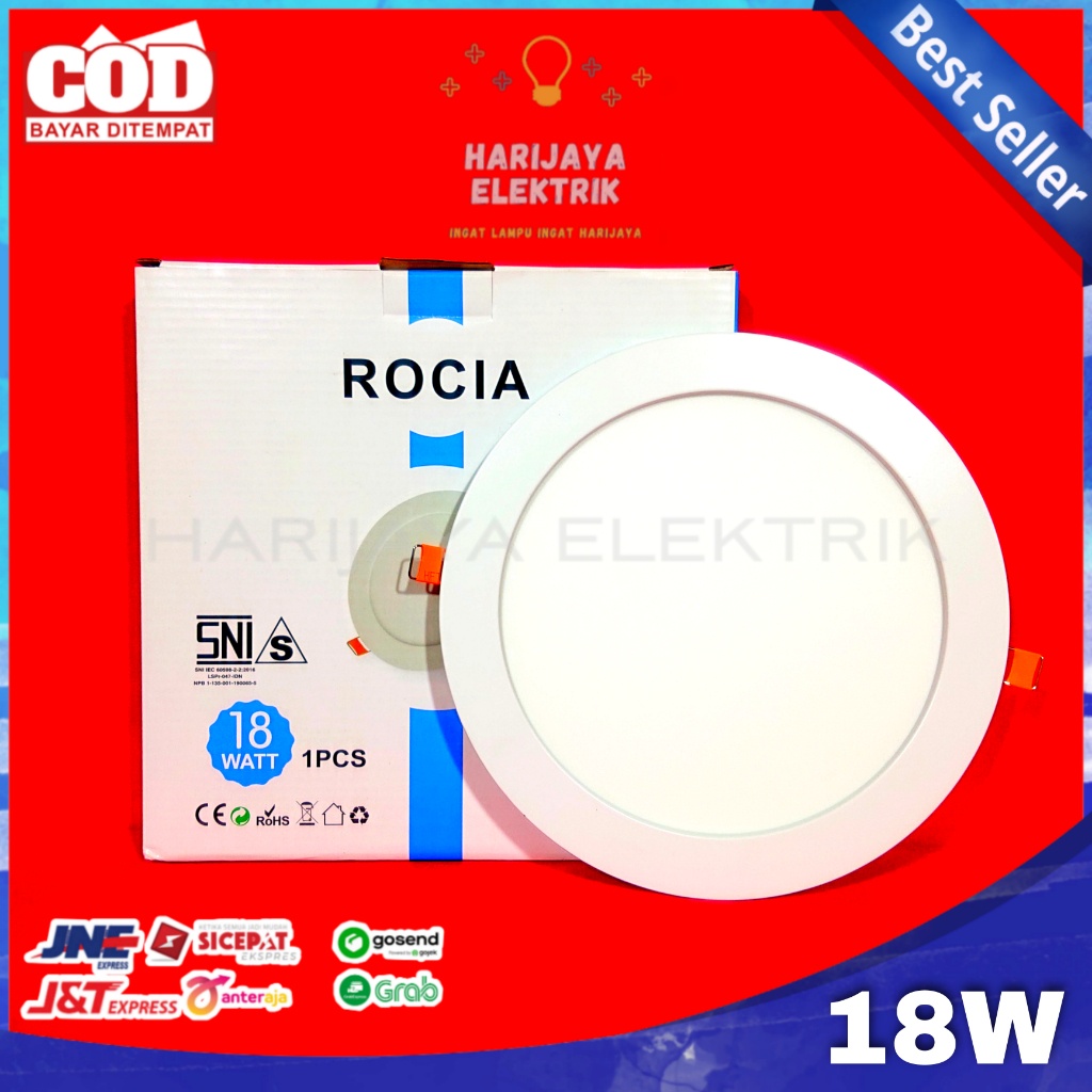 ROCIA LAMPU PANEL LED 18 WATT IB BULAT DOWNLIGHT INBOW PLAFON SLIM SNI