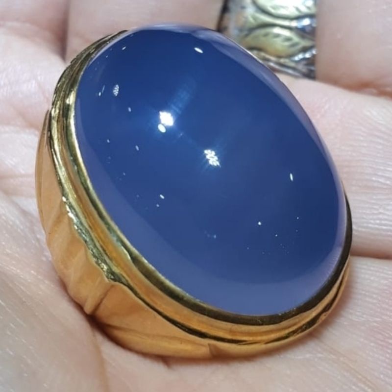 Batu Cincin Spirtus Biru Langit Ukuran  Jumbo Natural Baturaja Serat Kura  SP 08