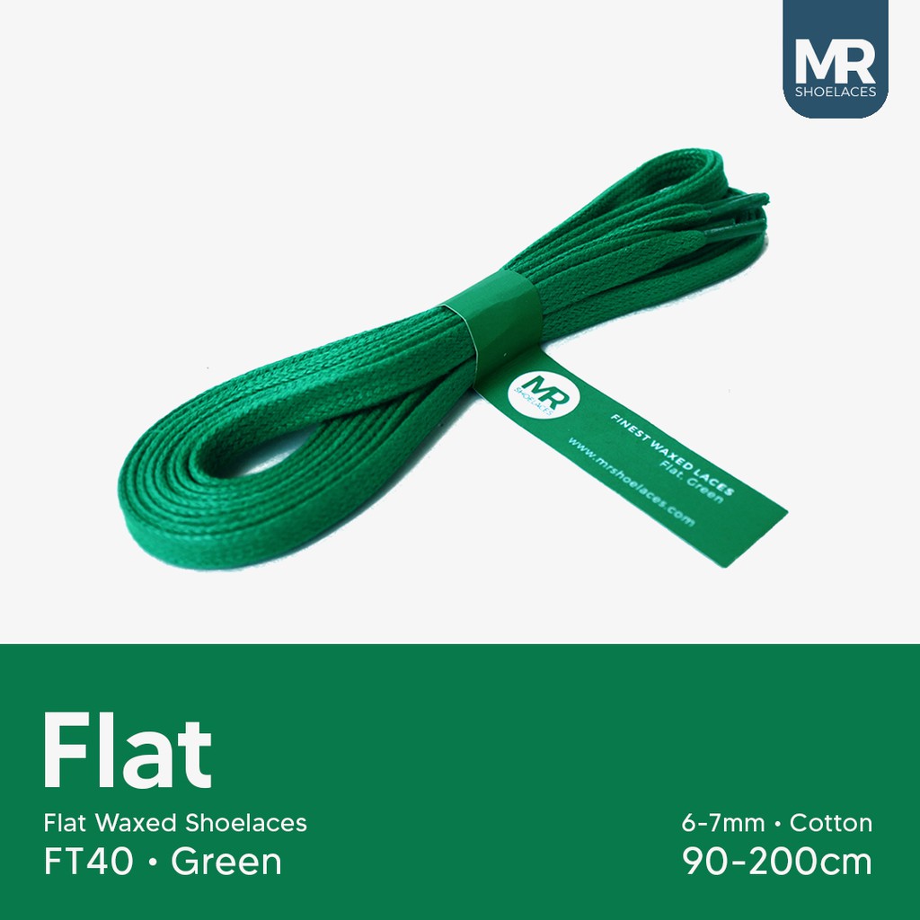 MR Shoelaces FT40 Green - Tali Sepatu Lilin 6-7mm Gepeng Flat Pipih (Waxed Laces) 90cm 100cm 120cm 150cm 200cm - untuk Sneakers - Premium Shoelace