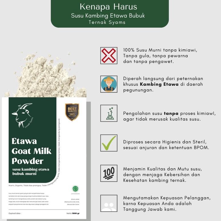 

Laris✷ Premium Susu Kambing Etawa Bubuk Syams 1000 gram Pure Murni Alami Organik Pasteurisasi tanpa campuran gula Original Mentah Kiloan Natural Asli 1 Kg 58 ✱