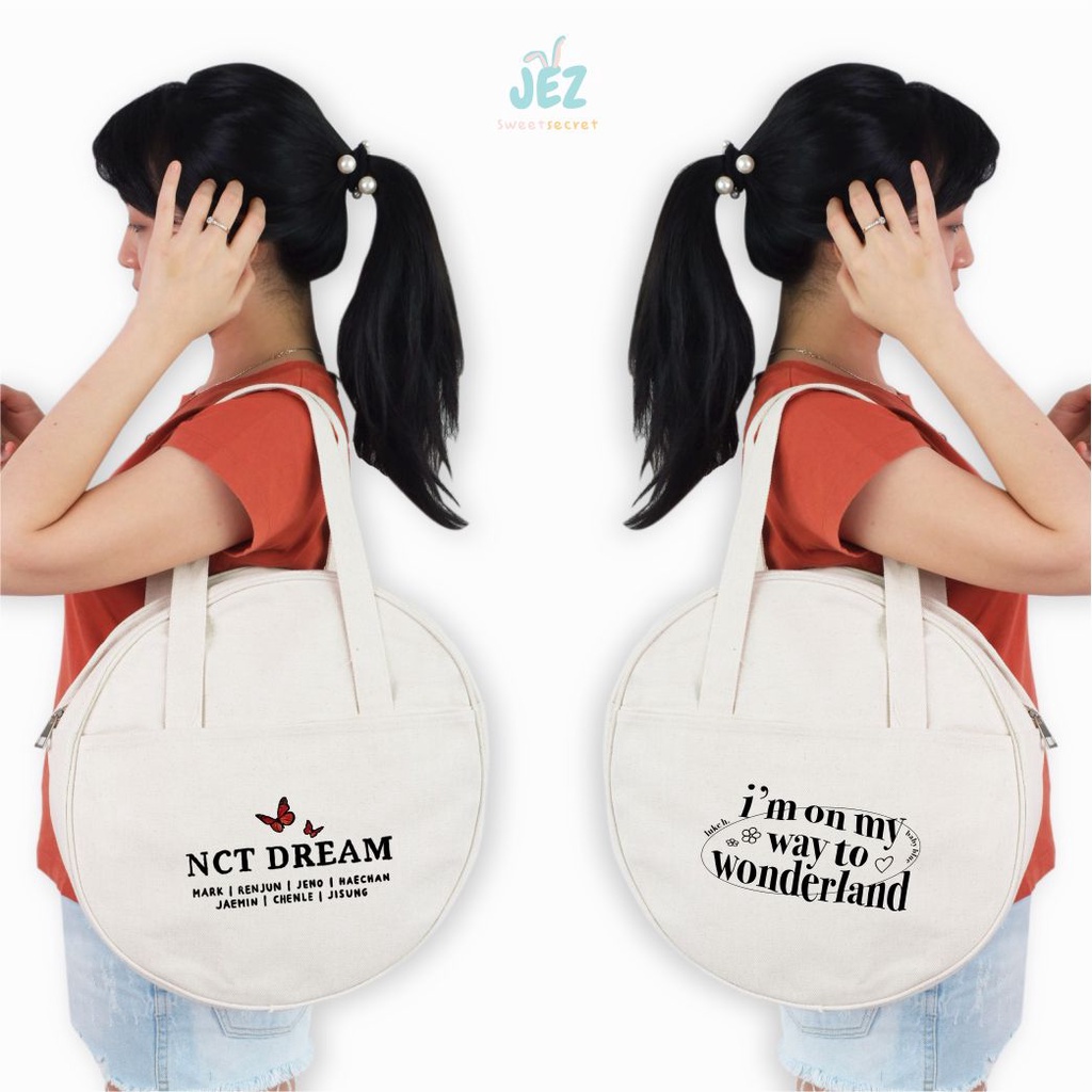 TOTEBAG BULAT CIRCLE KANVAS CUSTOM DESIGN TEBAL KUALITAS PREMIUM ZIPPER AESTHETIC TAS JINJING