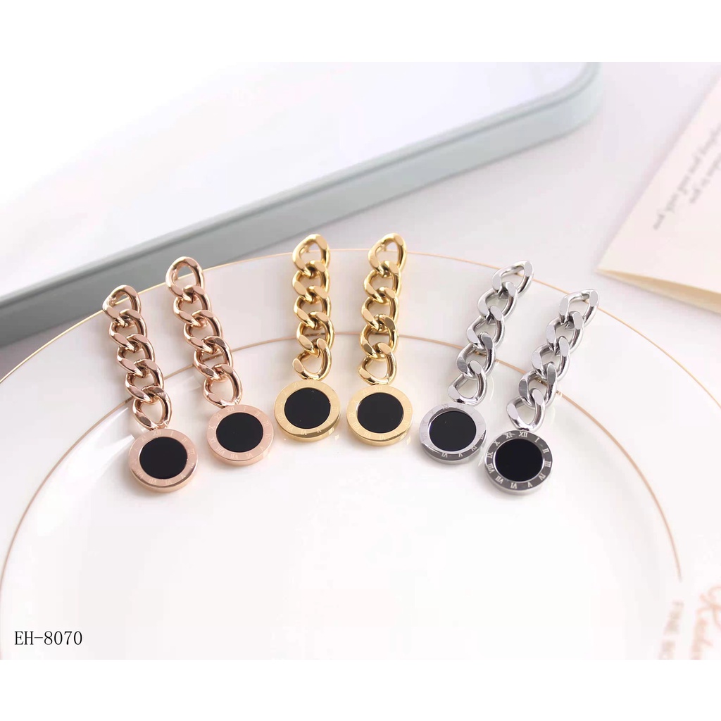 Set Titanium Kalung Dan Anting Permata Hitam Perhiasan Fashion 4510