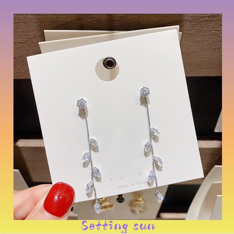 S925 Silver Willow Earrings Wanita Temperamen Anting Rumbai Panjang Sederhana TN