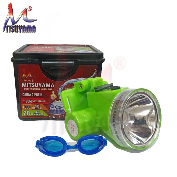 Senter Kepala Selam Mitsuyama MS-217P / Headlamp 20Watt - Cahaya Putih bonus kacamata selam Bagus