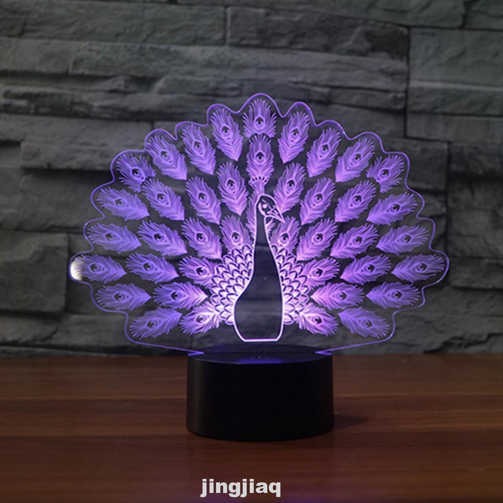 Jiawen Lampu Tidur Led 7 Warna Bentuk Burung Merak 3d Model Sentuh