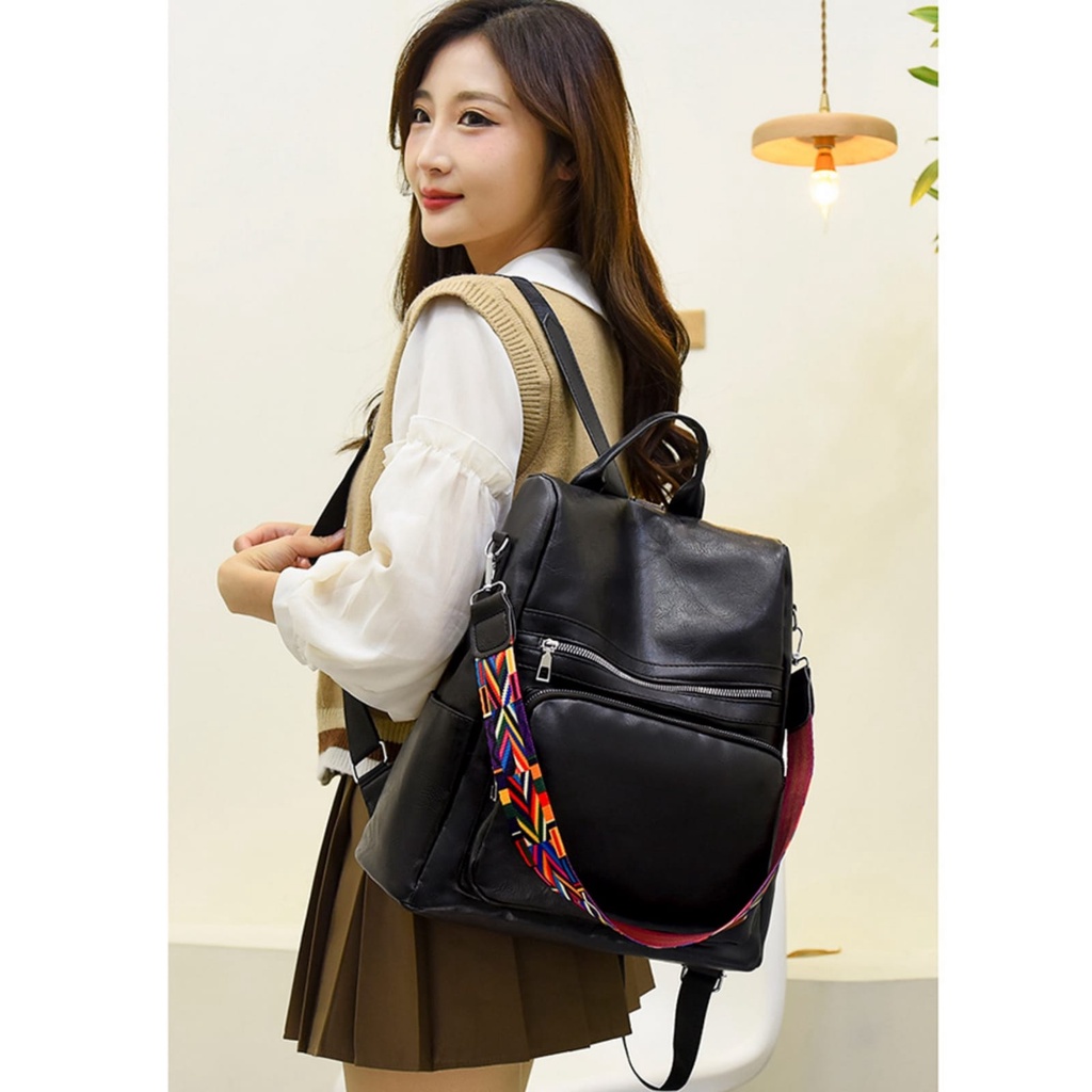 TAS RANSEL WANITA KOREA IMPORT VANCE KULIT HITAM KERJA TA583B5 BACKPACK CEWEK PUNGGUNG SEKOLAH KULIAH GENDONG MURAH BATAM REMAJA PREMIUM KEKINIAN