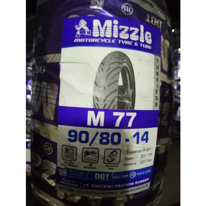 BAN MOTOR MIZZLE 90/80-14 RING 14 M77 TUBELESS MURAH &amp; ORIGINAL