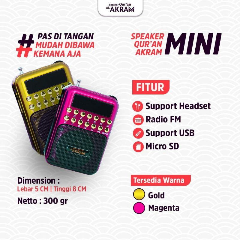 Al Akram - Audio Qur'An Al-Akram Mini Speaker Emas