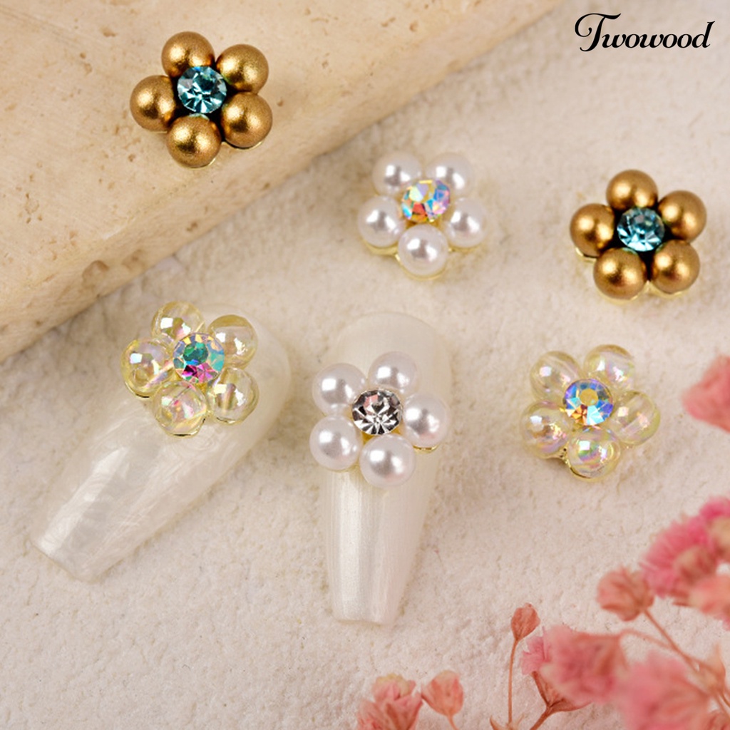 5pcs Ornamen Kuku 3D Bentuk Bunga Bahan Alloy Tahan Karat Untuk Dekorasi Nail Art