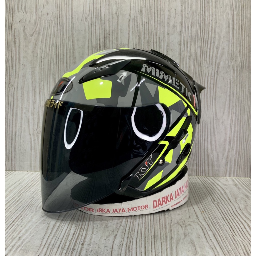 KYT GALAXY FLAT R POLOS HELM KYT HALF FACE KYT GALAXY FLAT R SLIDE  GRAPIC  PAKET GANTENG \SPOILER 2D\VISOR OPEN VENOM-MOTIF 4 KC HITAM
