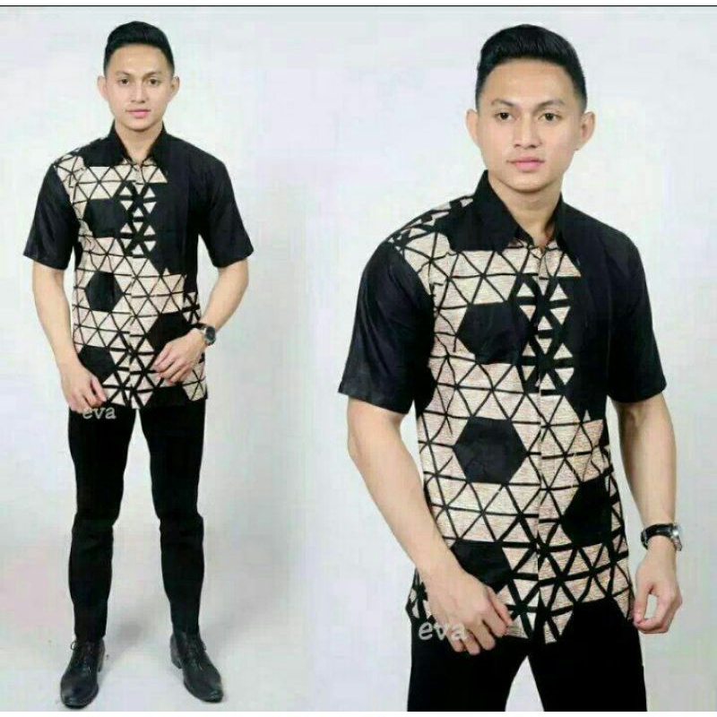 Kemeja Batik Pria Motif Terbaru Hitam Manis Wayang Tunggal