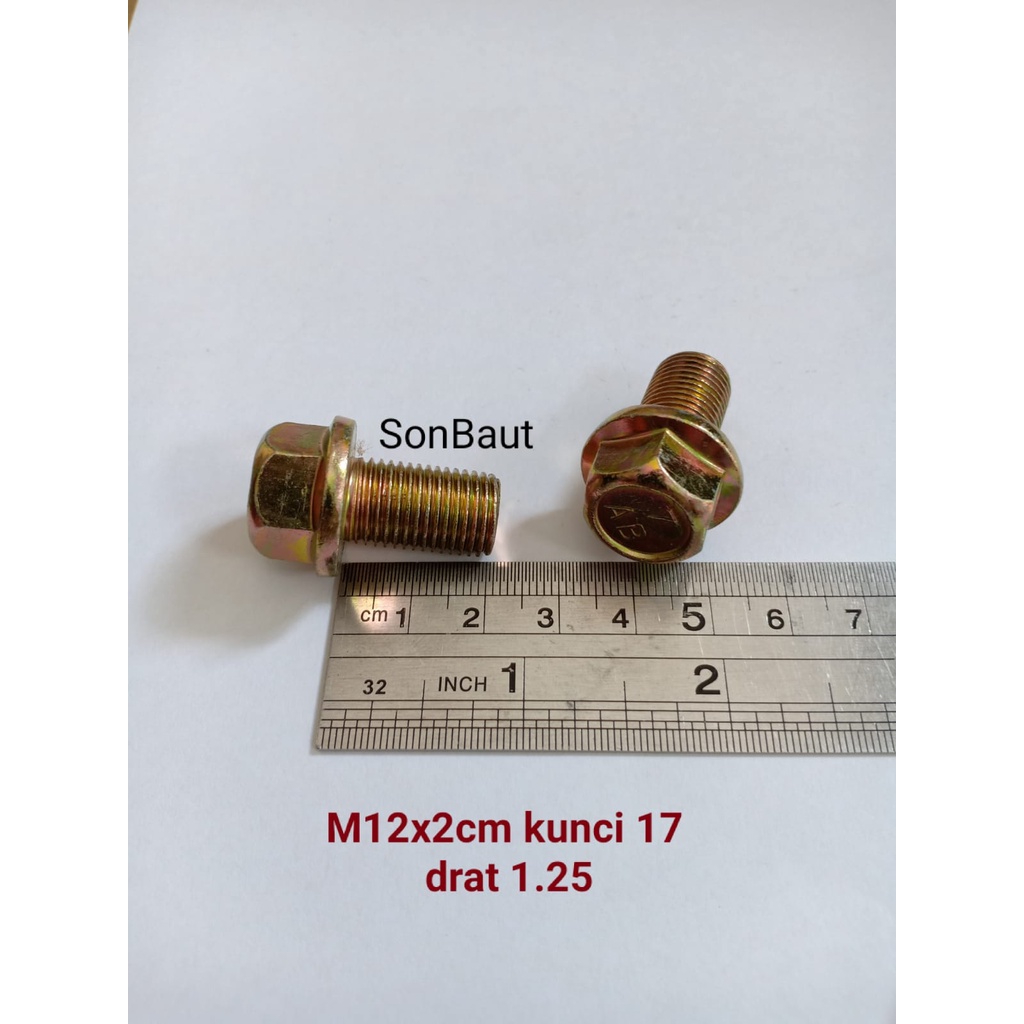Baut Topi 17 2cm kunci 17 Flange bolt M12x20 12x20 drat halus 1.25