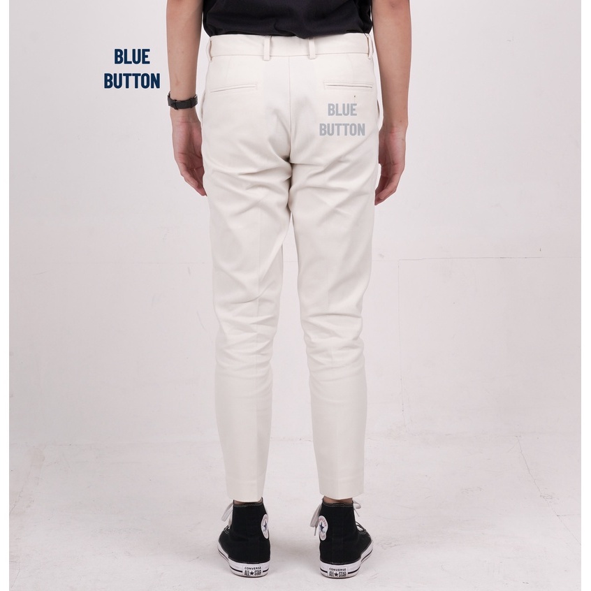 BlueButton Smart Chino Ankle Pants Slim Fit Stretch Celana Putih Panjang Pria Casual Kerja Kantor - Ivory White