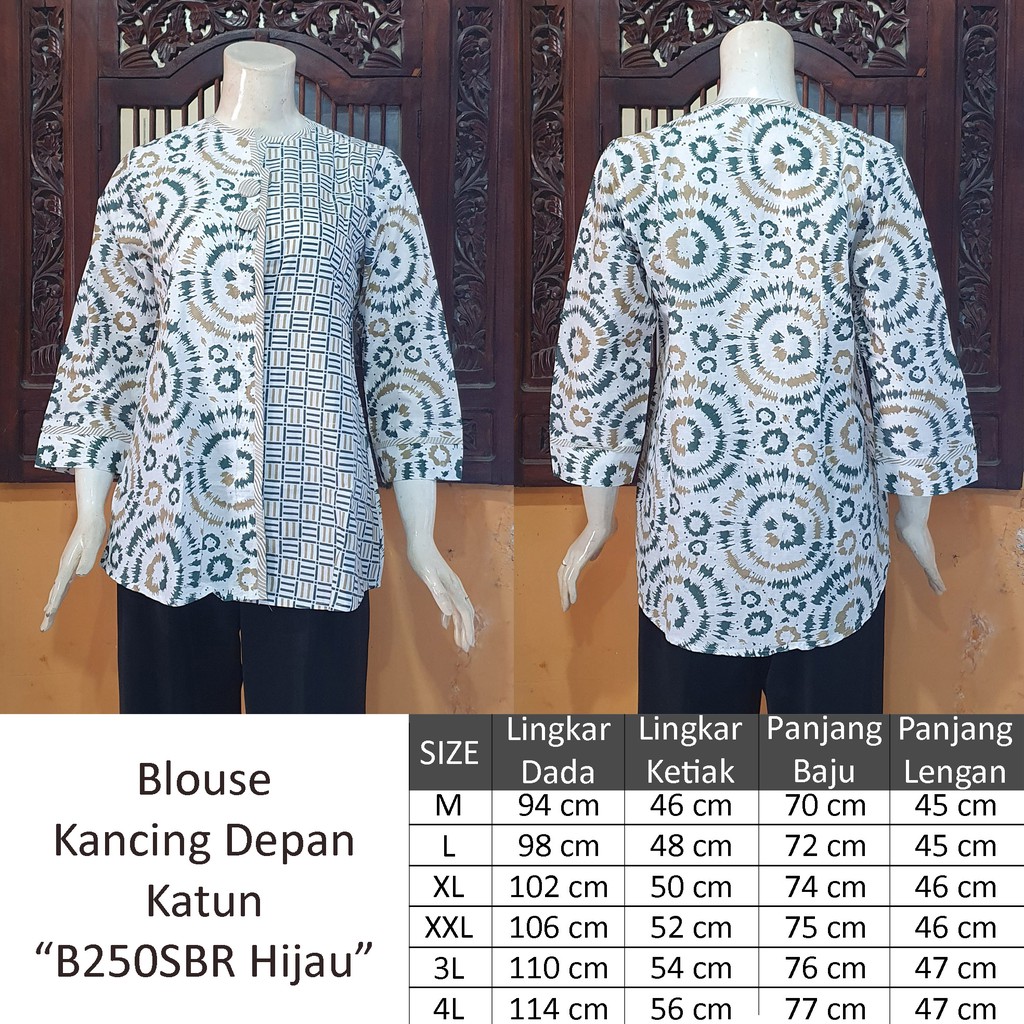 NEW Atasan Blouse Batik MOSA Blus Wanita Lengan Pendek 3/4 Kancing Depan. Motif Batik Pekalongan -250-7