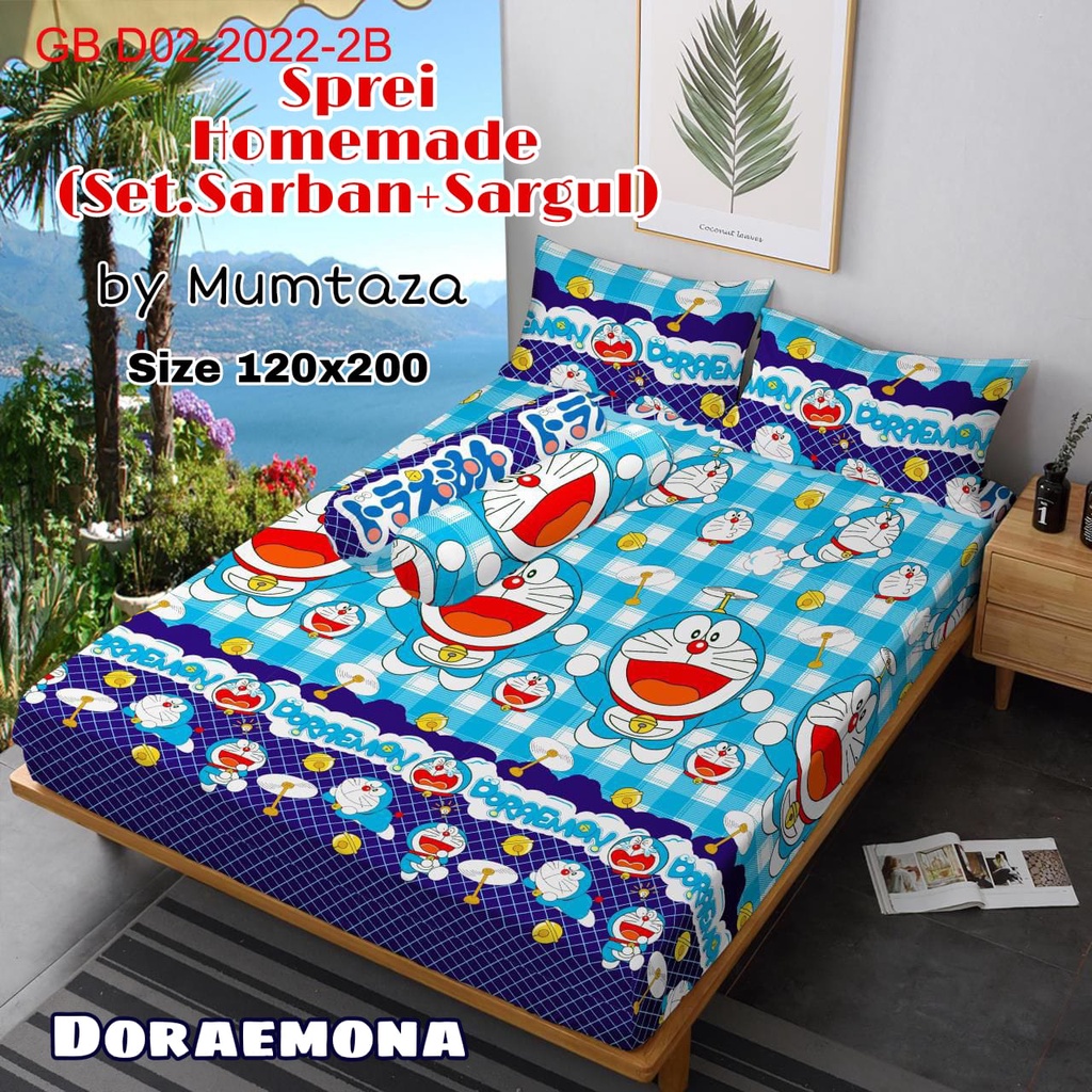 Sprei Homemade Doraemona 120x200, Seprai Homemade Karakter dan Bunga Termurah, sprei terlaris