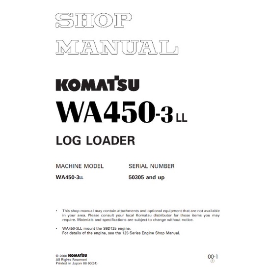 

shop manual wheel loader komatsu WA450-3LL