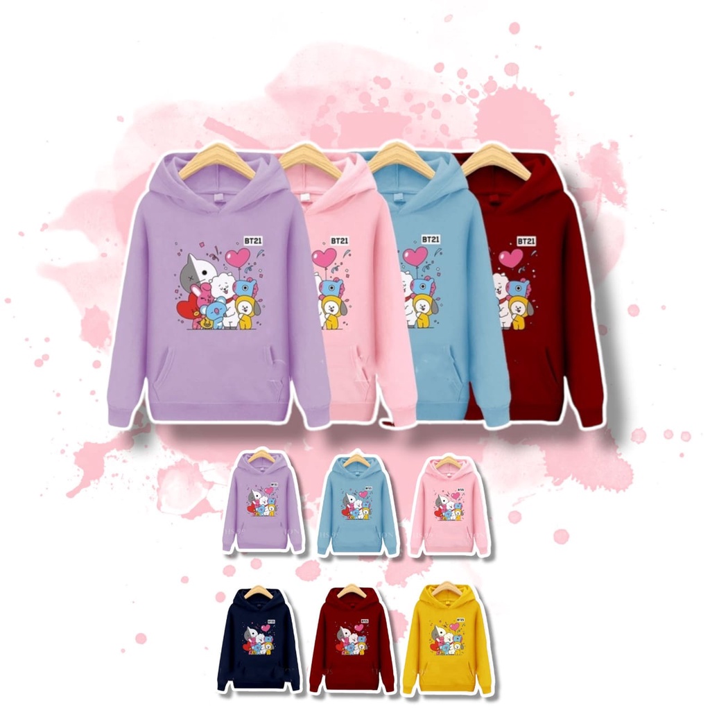 HOODIE ANAK TANGGUNG 4-15 TAHUN CHARACTER BT21 / HOODIE ANAK CEWEK-COWOK / SWEATER ANAK BT21 TERMURA