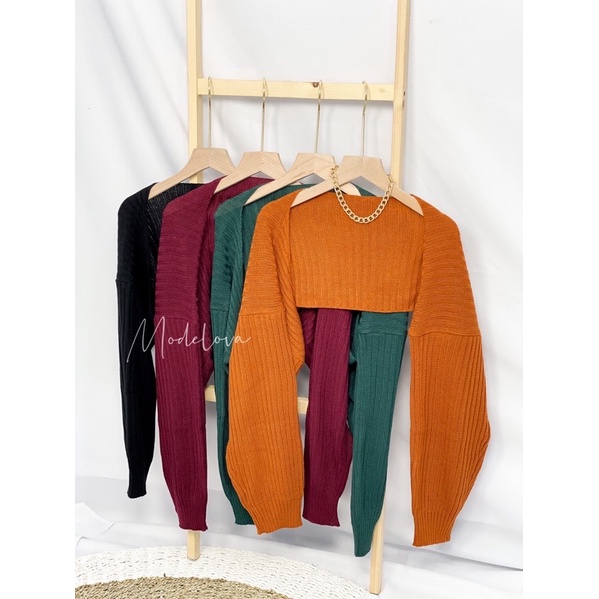 MDLV ~ Outer Futari Rajut Outer Bolero Rajut Women Crop knit Outer Crop Outer Rajut Lengan Panjang Outer Viral Fashion wanita