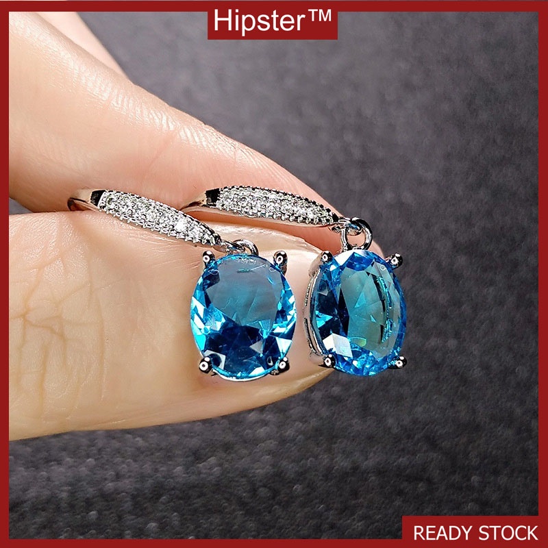 Best Selling Trendy Elegance Aquamarine Temperament Inlaid with Diamond Ear Hook