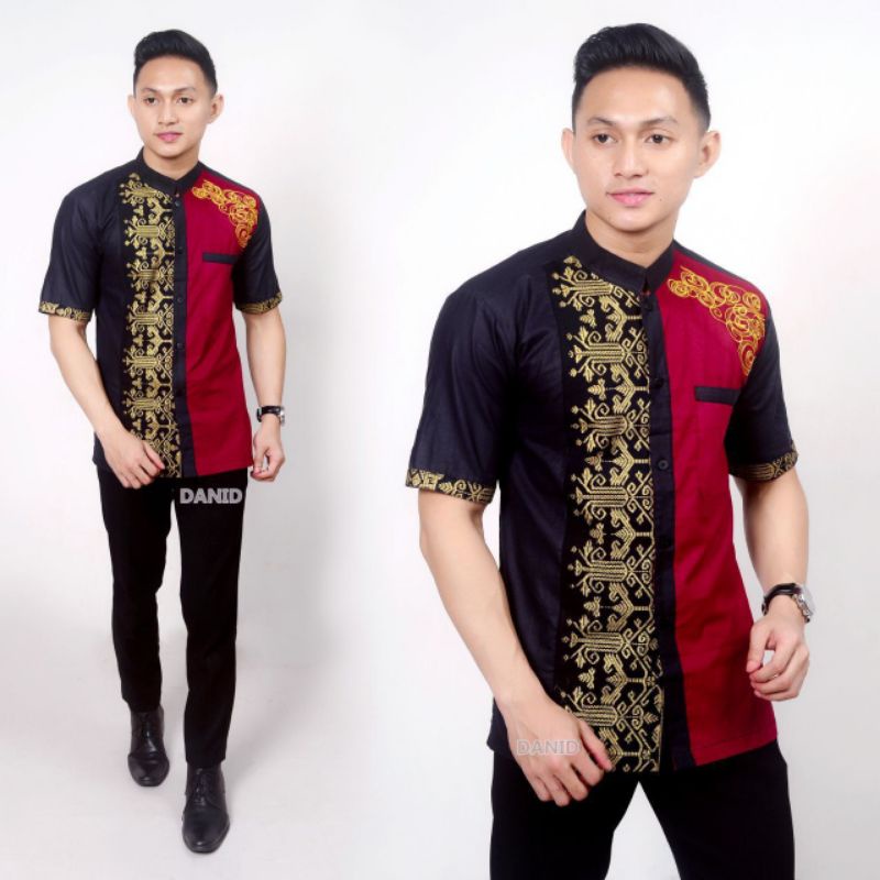 Baju kemeja batik kombinasi bordil