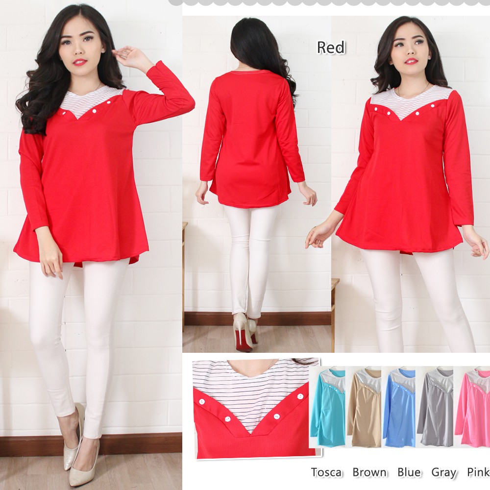  BAJU  ATASAN  BLOUSE WANITA VARIASI  4 KANCING TEMPEL A358 