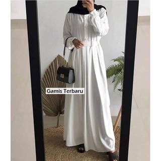 Baju Gamis Wanita Remaja Murah NB /XL Letsmuslimah Cewek Muslim Hijab Syari Muslimah 2022 Terbaru Lt-MNA PUTIH
