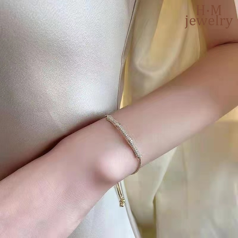 Gelang Bangle Rantai Pendan Bambu Hias Berlian Imitasi