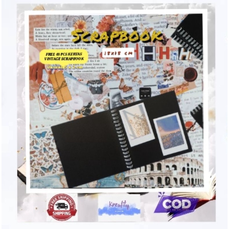 

[FREE 40 pcs kertas brown kraft] Aesthetic Buku album diary polaroid brown kraft/hitam bahan linen jilid spiral 14 x 14cm