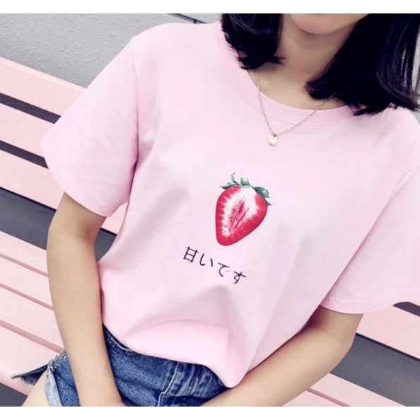 MYSTIQUE.ID-BAJU KAOS STRAWBERRY T-SHIRT LUCU DAN AESTHETIC