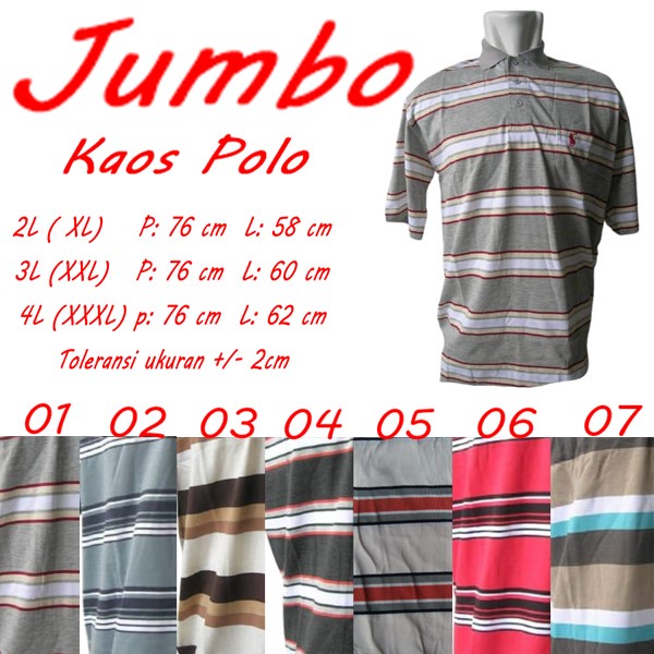 kaos kerah belang belang ukuran jumbo 3L dan 4L bahan katun adem dan nyaman