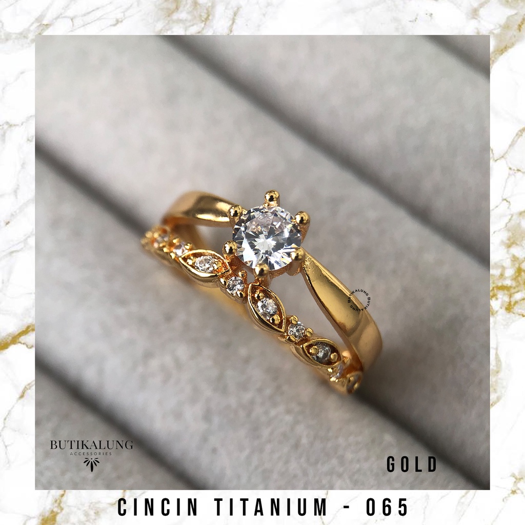 CORA - Cincin Tunangan Cincin Emas Ring Titanium Lapis Emas Stainless Steel Anti Karat 065