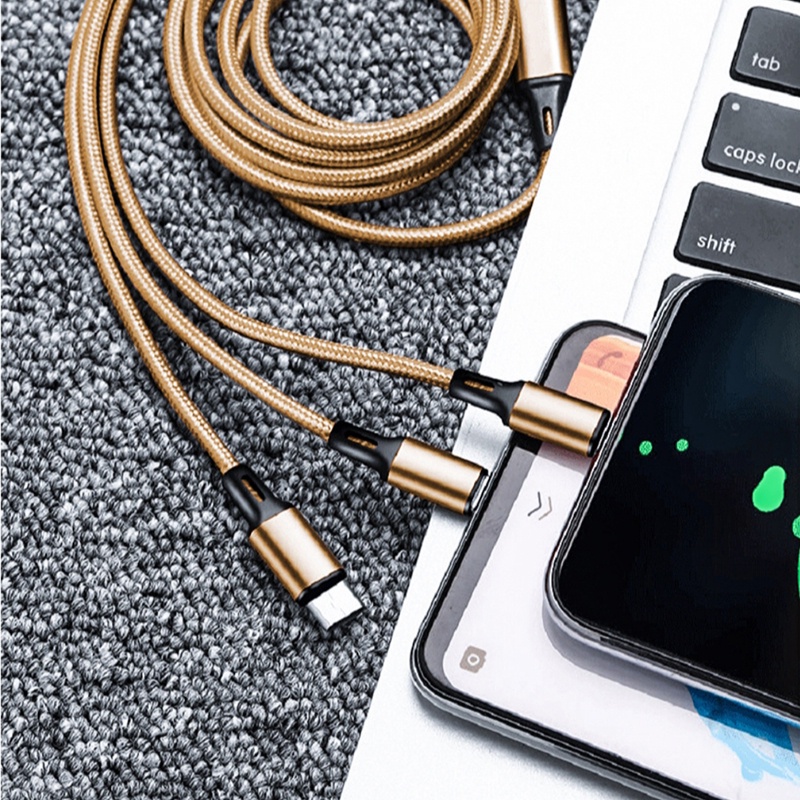 ready★cod★ Kabel Charger 3 in 1 Micro USB Type C Lighning 2A Fast Charging 1.2M Nylon Braided Cable globallagilaku