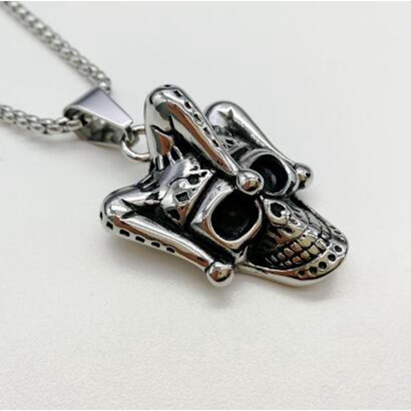 Vintage Fashion Punk Joker Skull Pendant Necklace Men Hip Hop Clown Skull Charm Necklace Jewelry