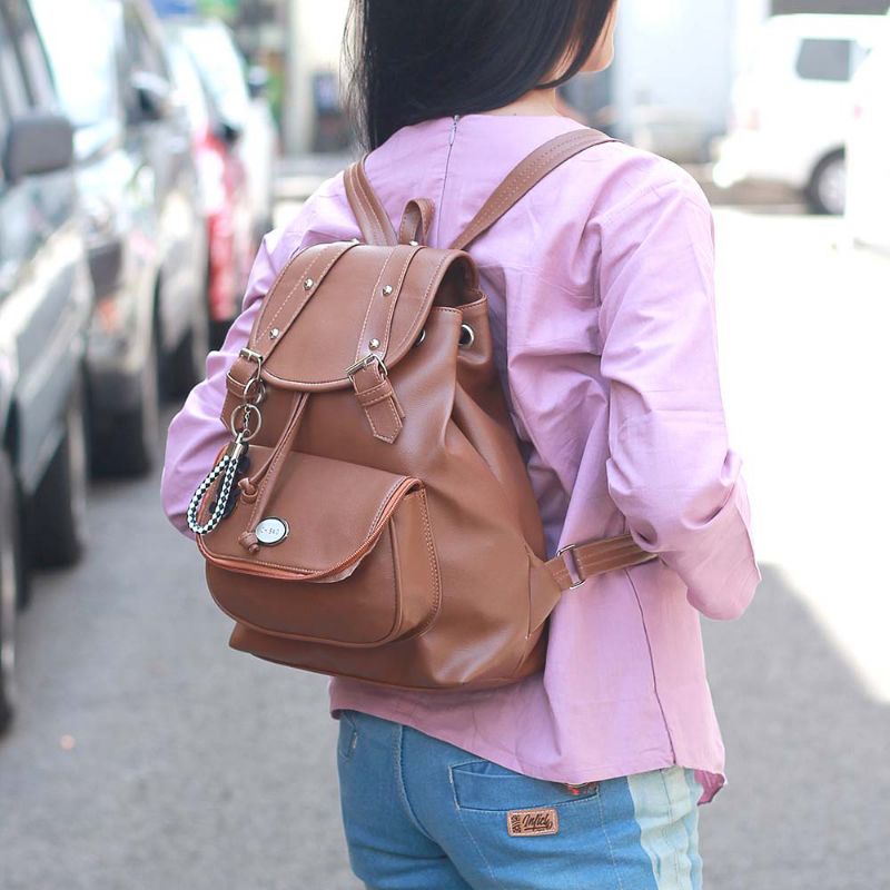 Tas Punggung Wanita Serut Backpack Ransel Korean Style Bahan Premium Semi kulit