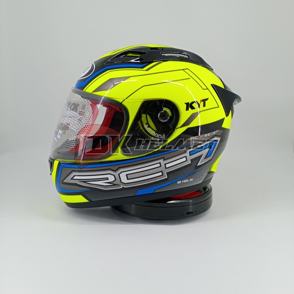 Helm Full Face KYT RC7 Motif Seri 14 Yellow Fluo Blue Kuning Hijau Stabilo Biru Original Touring