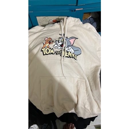 COD 9.9 Hoodie Jaket Pria Wanita H&amp;M Tom and Jerry Cream Sweater Cowok Cewek Full Tag