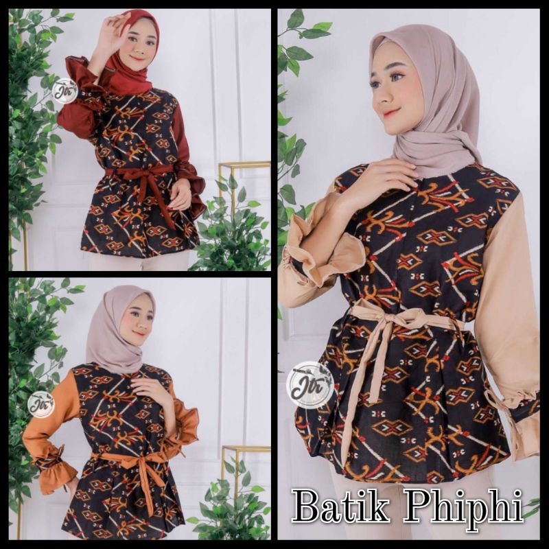 Atasan Batik Wanita Modern / Blouse Batik Kombinasi Mosscrepe Size M, L, XL ( ORIGINAL )