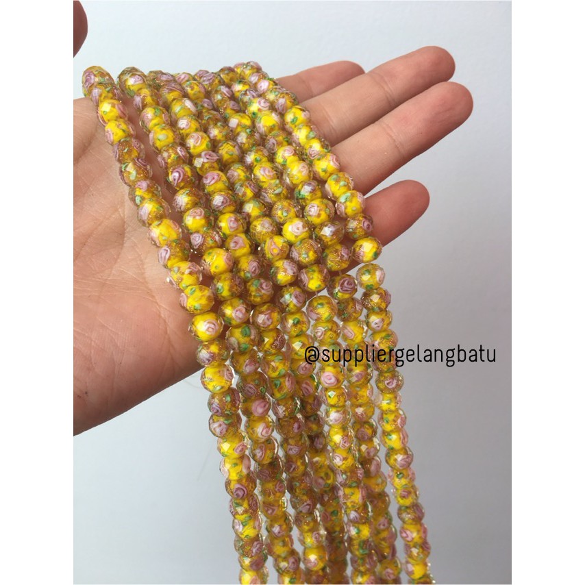 Lampwork Crystal Murano 10x8mm bahan kristal ceko mawar kuning premium batu motif bunga donat quartz