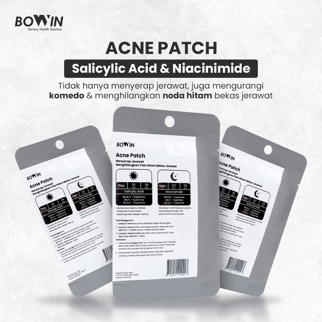 Bowin Acne Patch Salicylic Acid &amp; Niacinimide [Day 24 Pacthes &amp; Night 24 Patches] Sticker Jerawat Anti Komedo &amp; Bekas Jerawat / Obat Jerawat