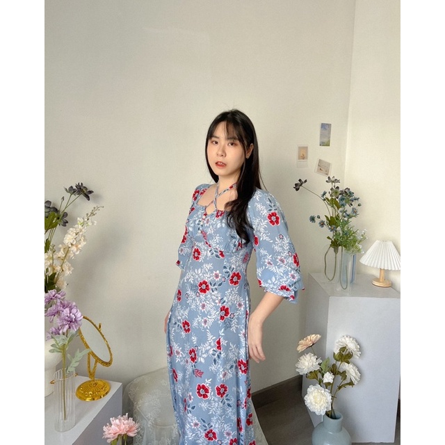 KANON - Erena Floral Summer Dress - Dress rayon pantai musim panas maxi motif bunga