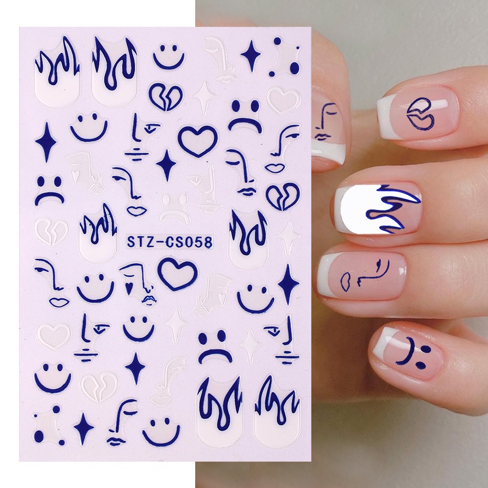 1pc Self-adhesive Nail Stickers/ 3D Metal Nail Decals/ Cartoon Geometric Nail Art Decoration